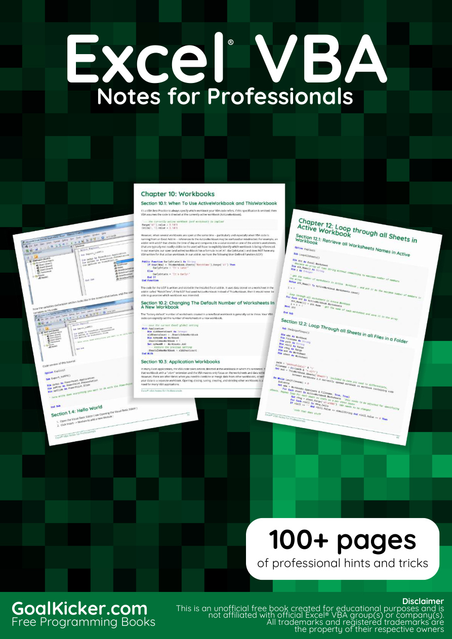 Excel VBA Notes for Professionals PDF – Stack Overflow Contributors