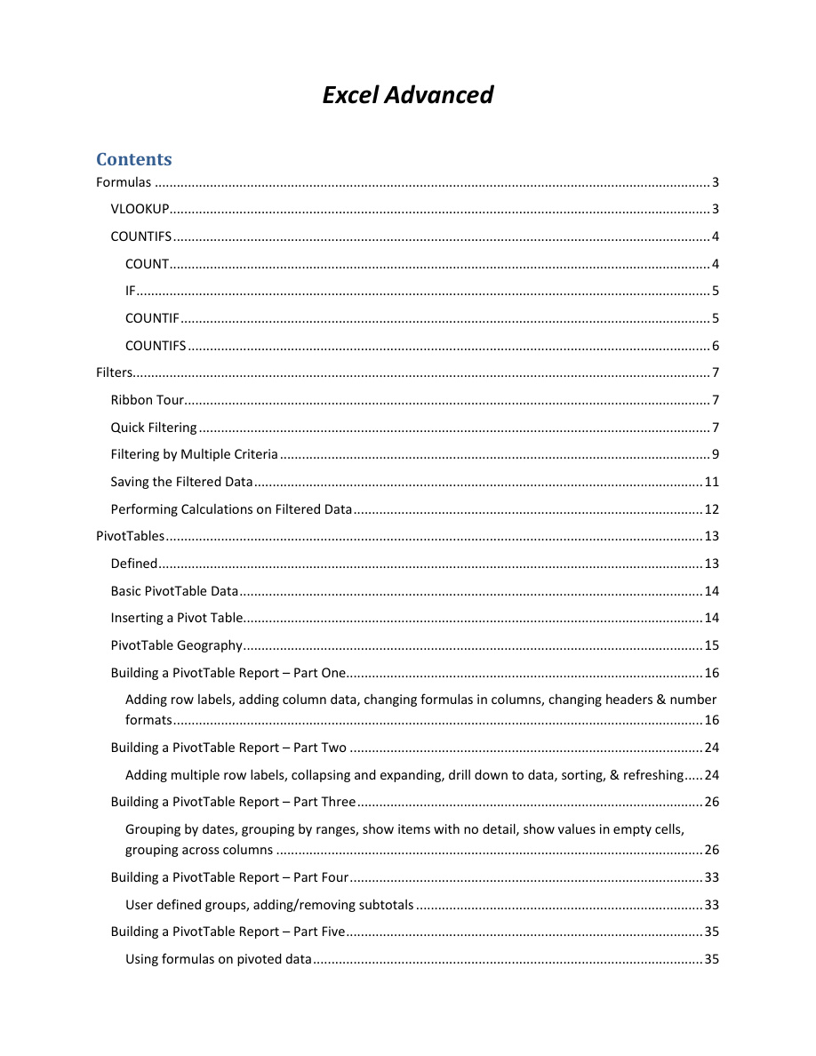 Excel Advanced Training Packet PDF – Unknown