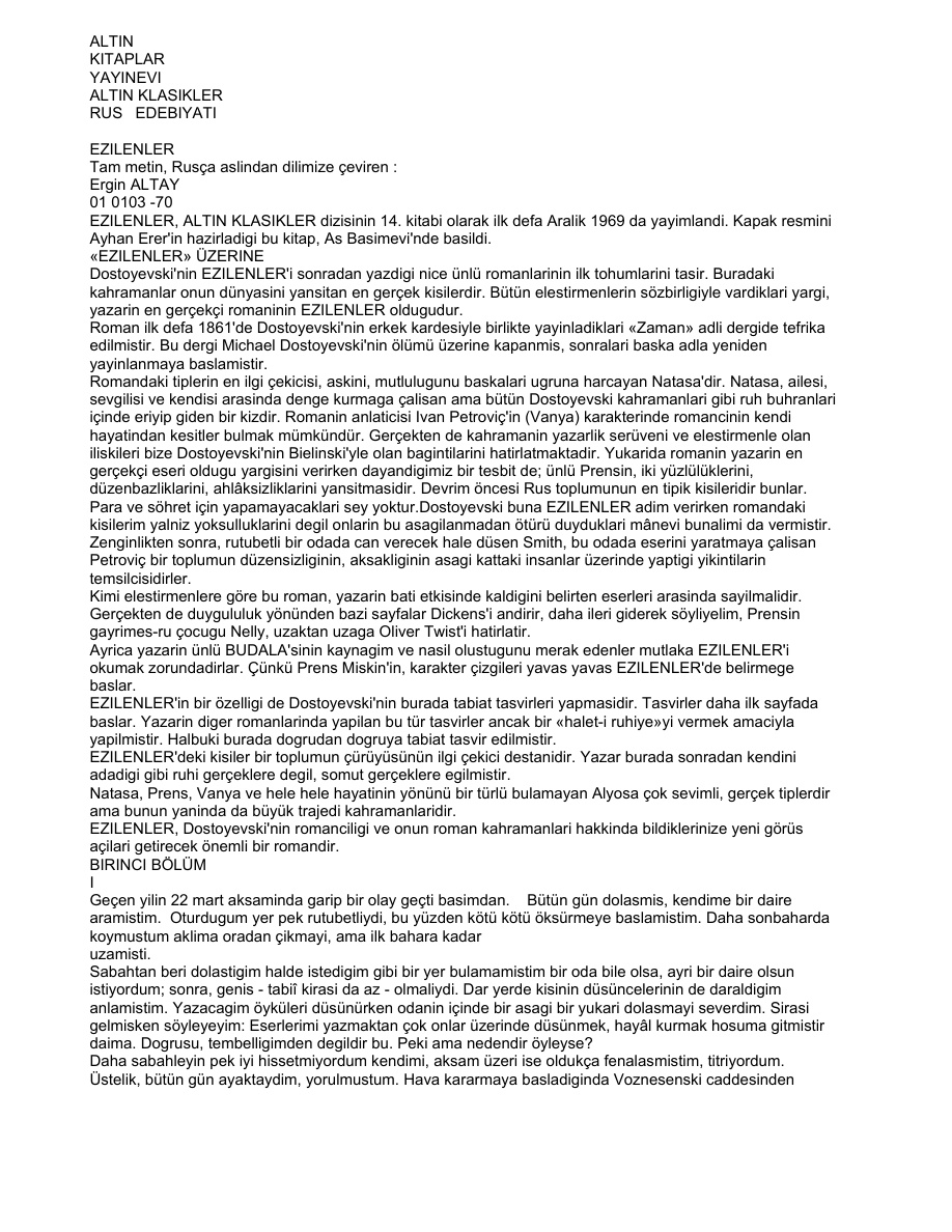 Ezilenler PDF – F. M. Dostoyevski