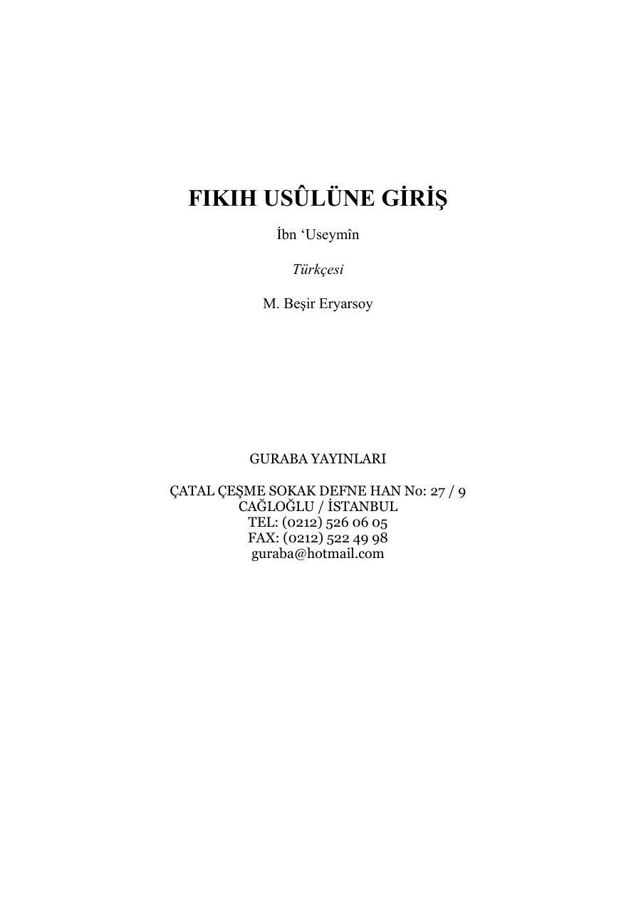 FIKIH USULUNE GİRİŞ PDF – ibn useymin