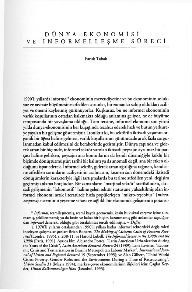 Dünya Ekonomisi ve İnformelleşme Süreci PDF – Faruk Tabak