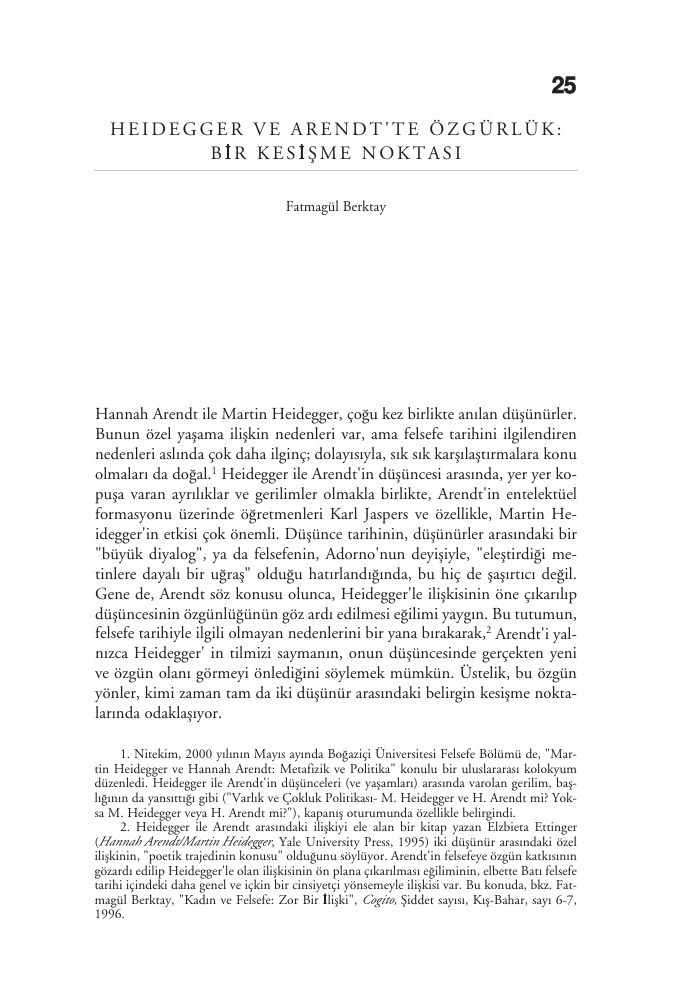 Heidegger ve Arendt’te Özgürlük PDF – Fatmagül Berktay