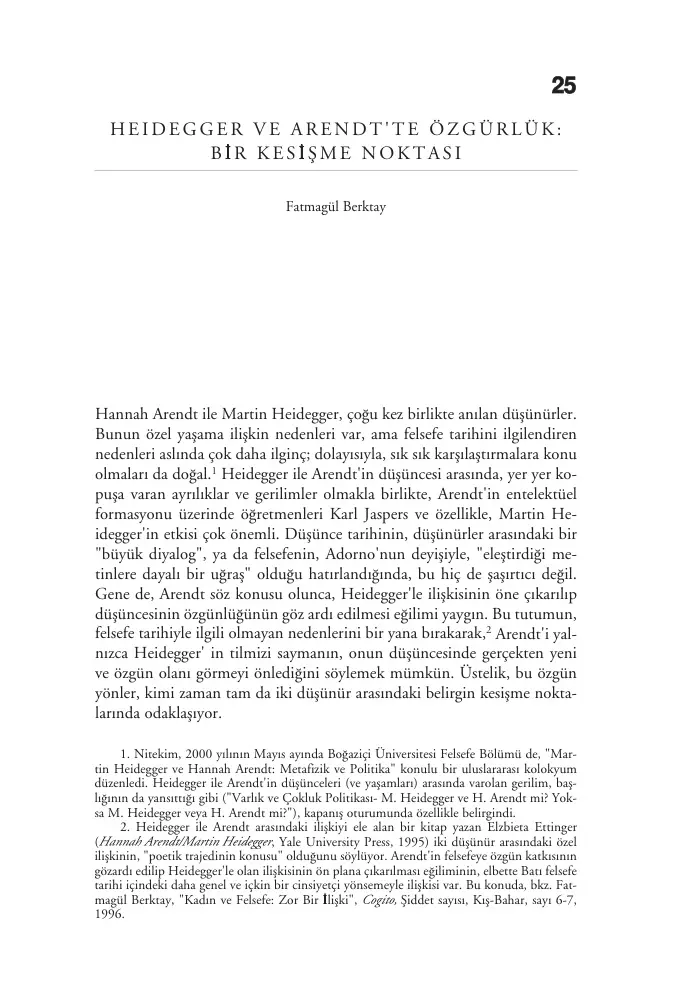 Heidegger ve Arendt’te Özgürlük PDF – Fatmagül Berktay