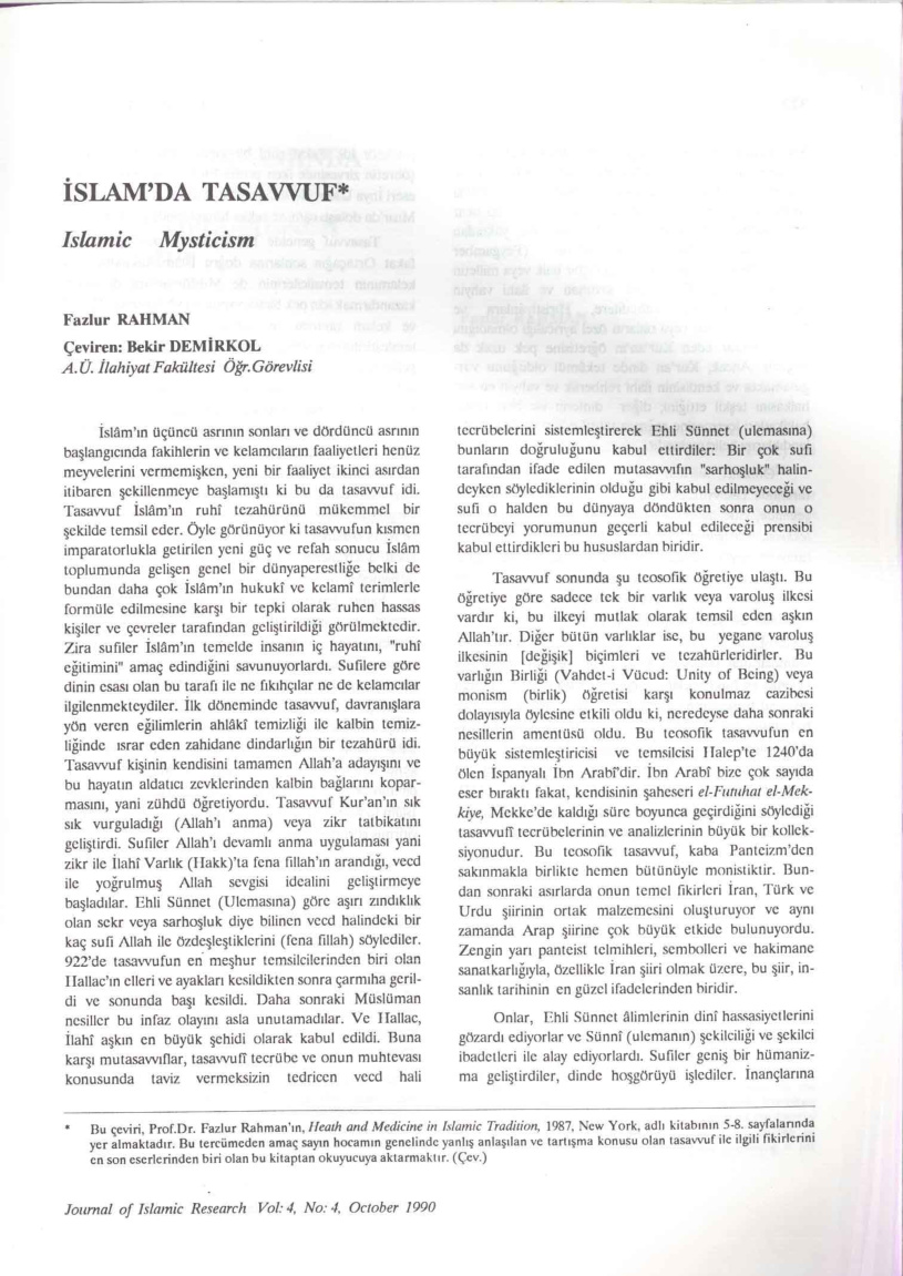 İslamda tasavvuf PDF – Fazlurrahman