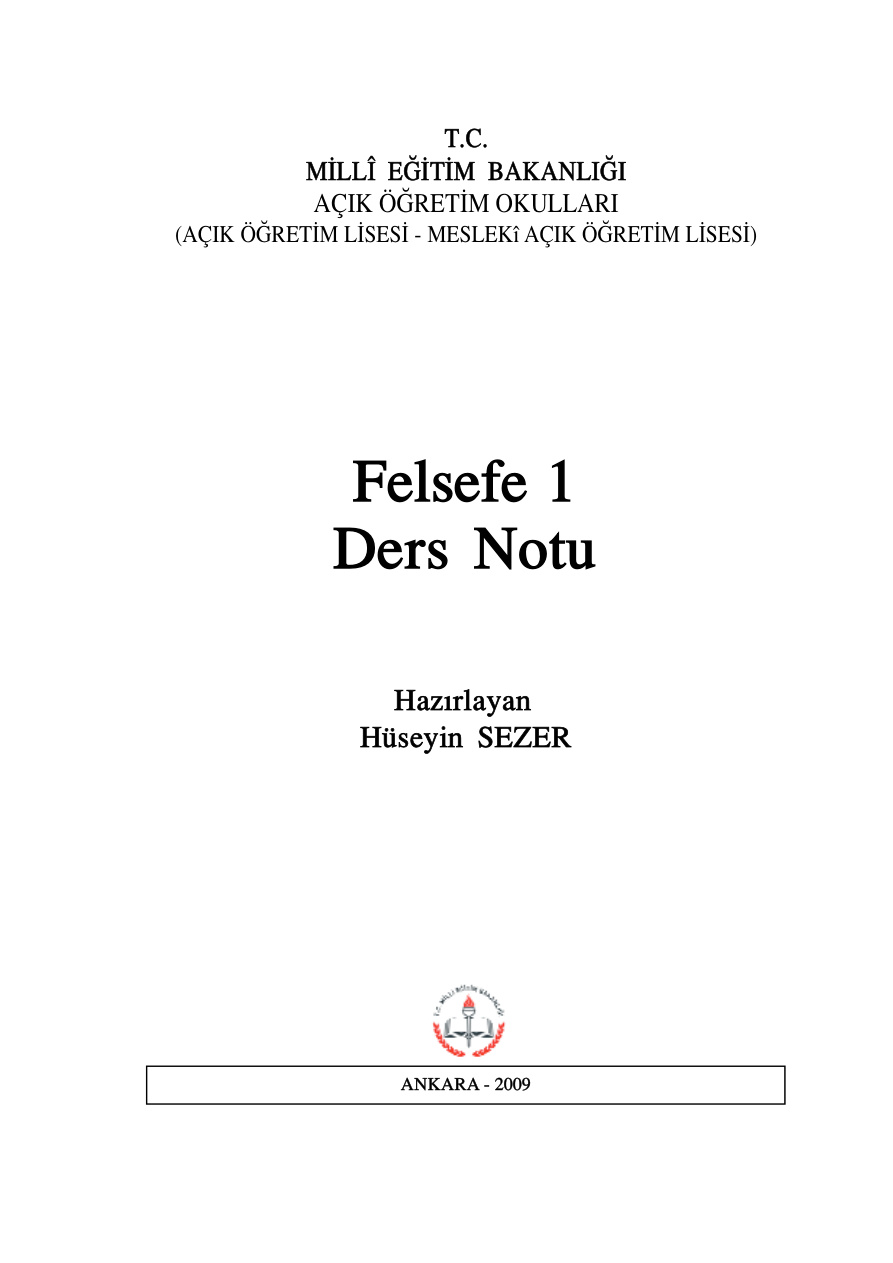 Felsefe 1 Ders Notu (MEB) PDF – Kolektif