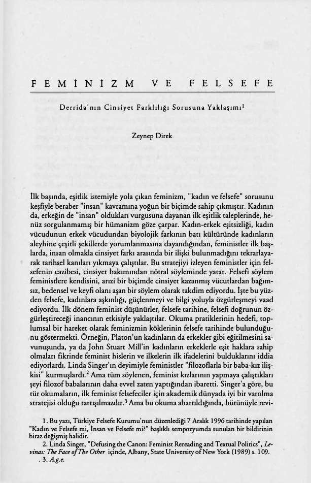 Feminizm ve Felsefe PDF – Zeynep Direk