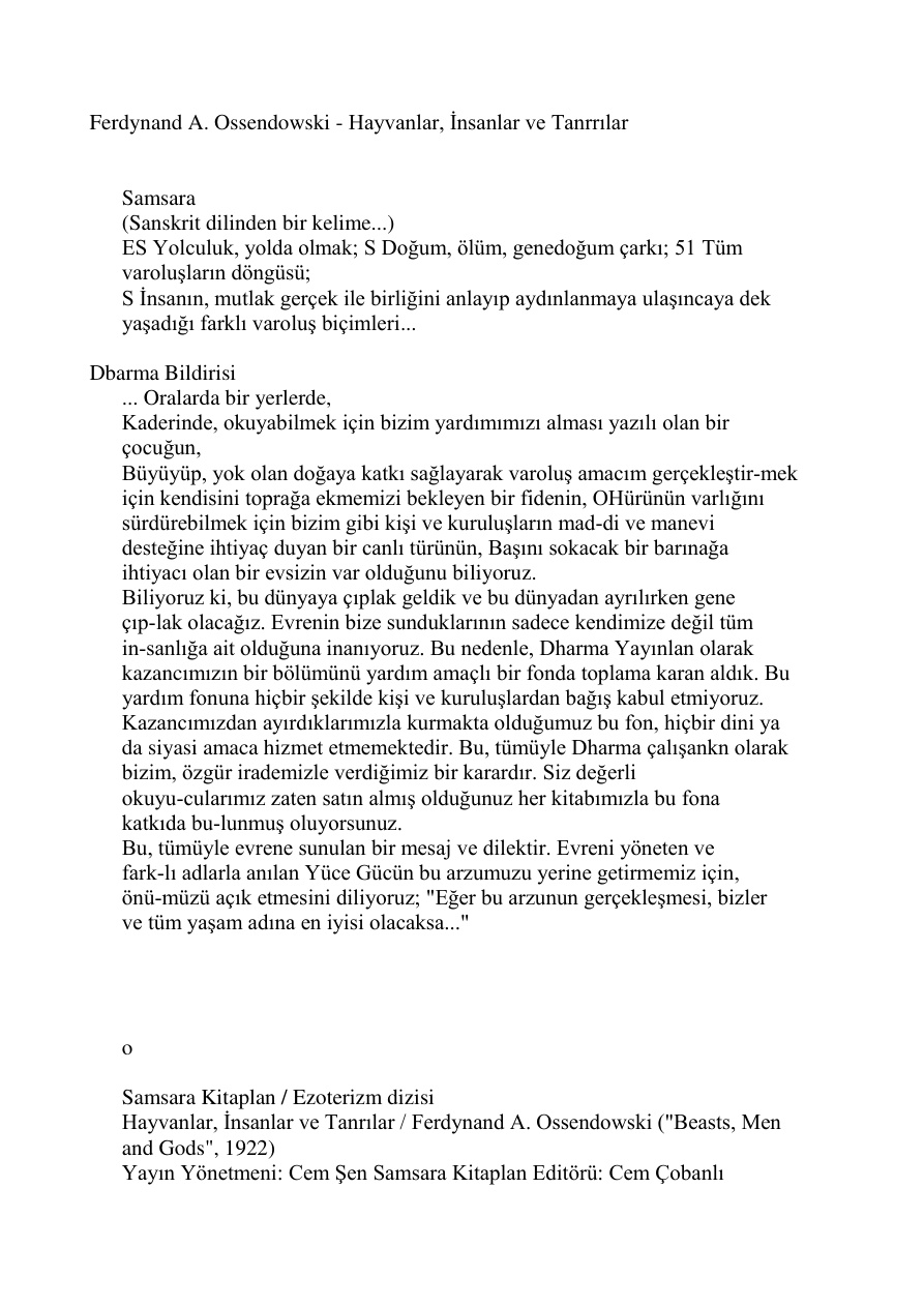 Hayvanlar, Insanlar Ve Tanrilar PDF – Ferdynand A. Ossendowski