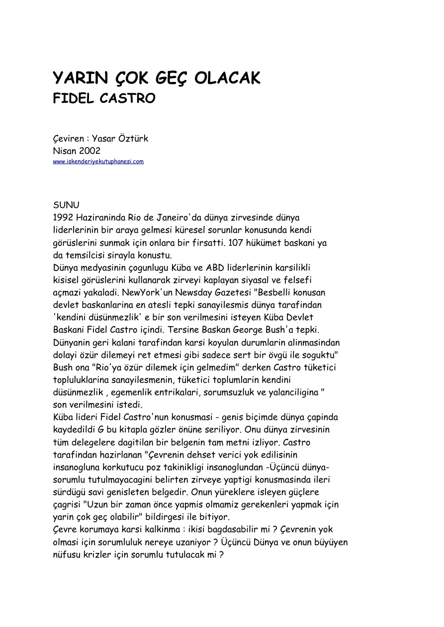Yarın Çok Geç Olacak PDF – Fidel Castro