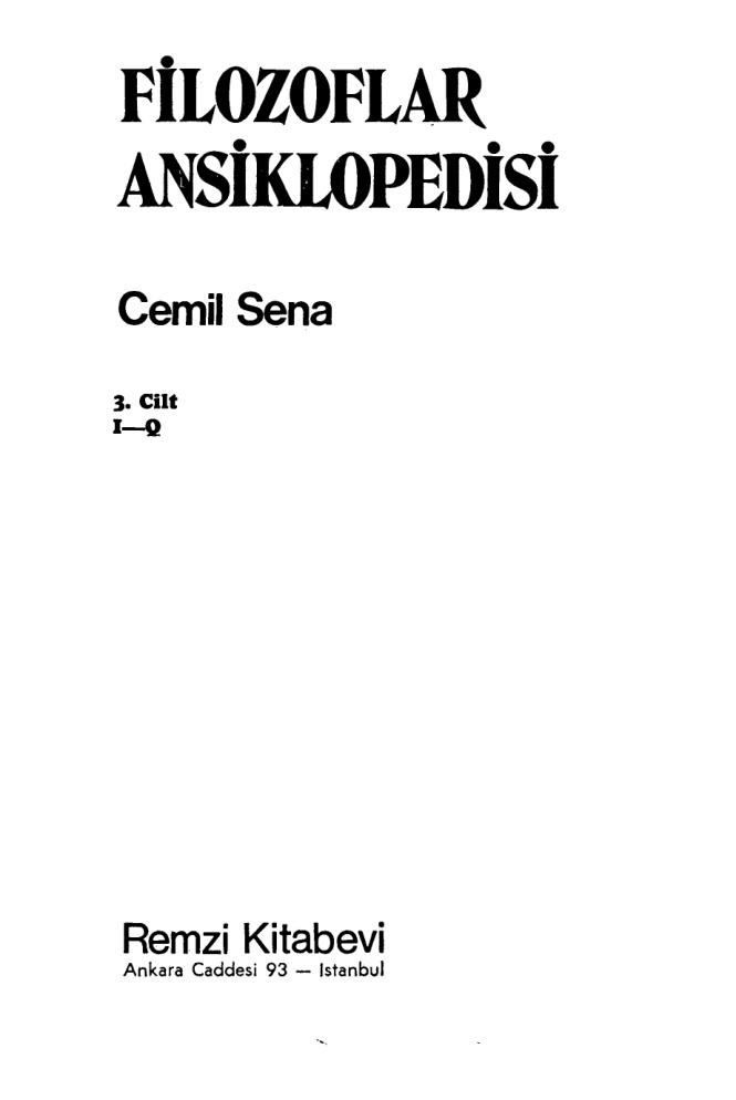 Filozoflar Ansiklopedisi III PDF – Cemil Sena ONGUN