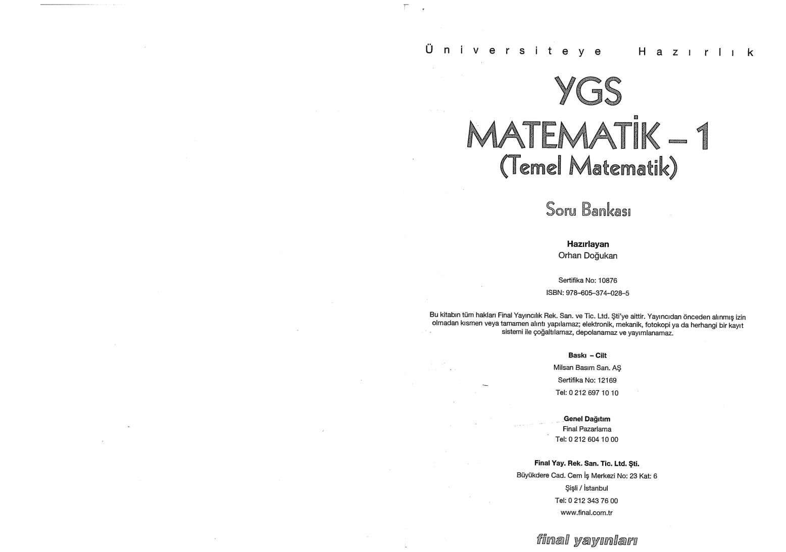 Final Yayınları YGS Matematik 1 Soru Bankası PDF – Final Yayınları Komisyon