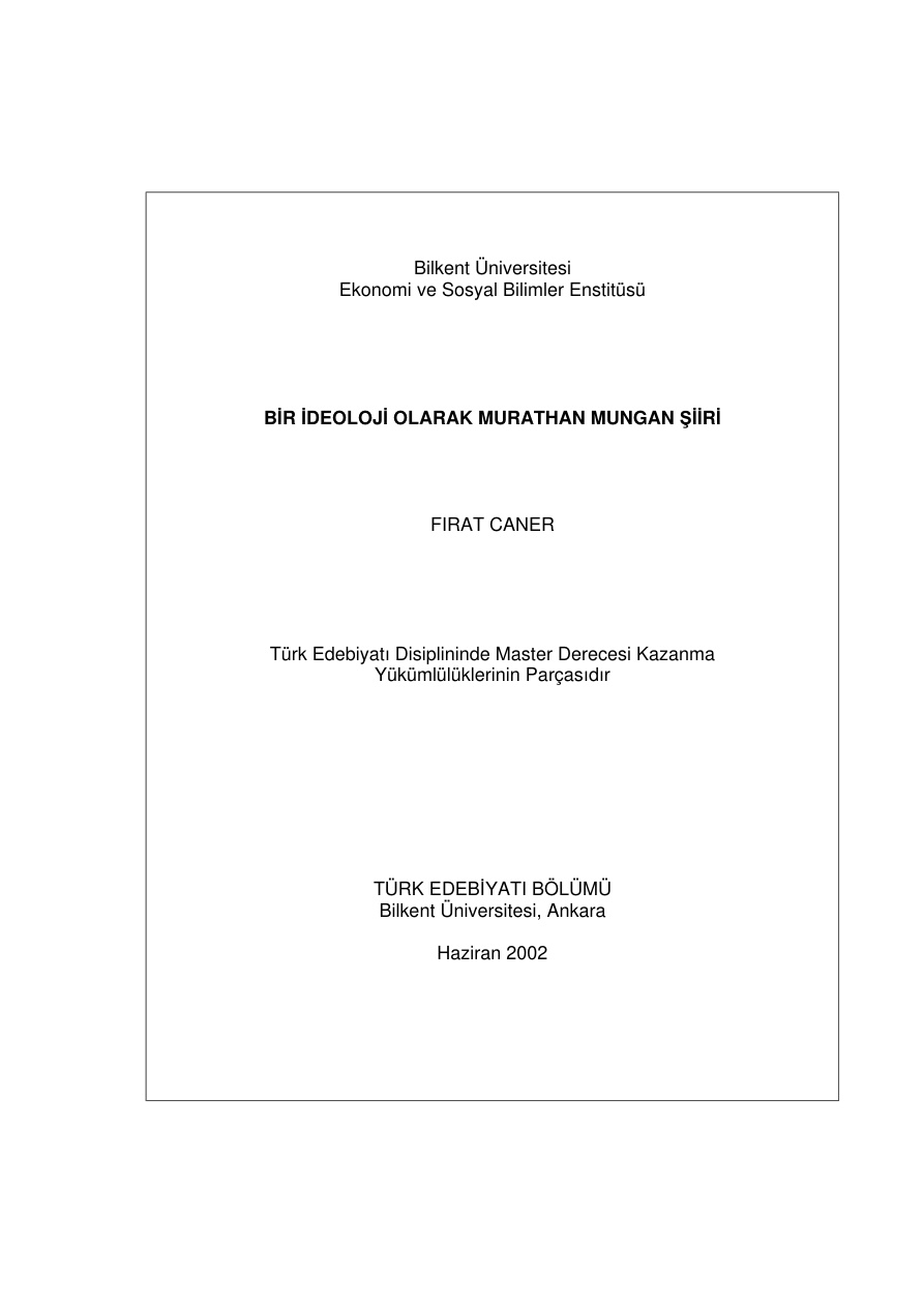 Bir İdeoloji Olarak Murathan Mungan Şiiri PDF – Fırat Caner