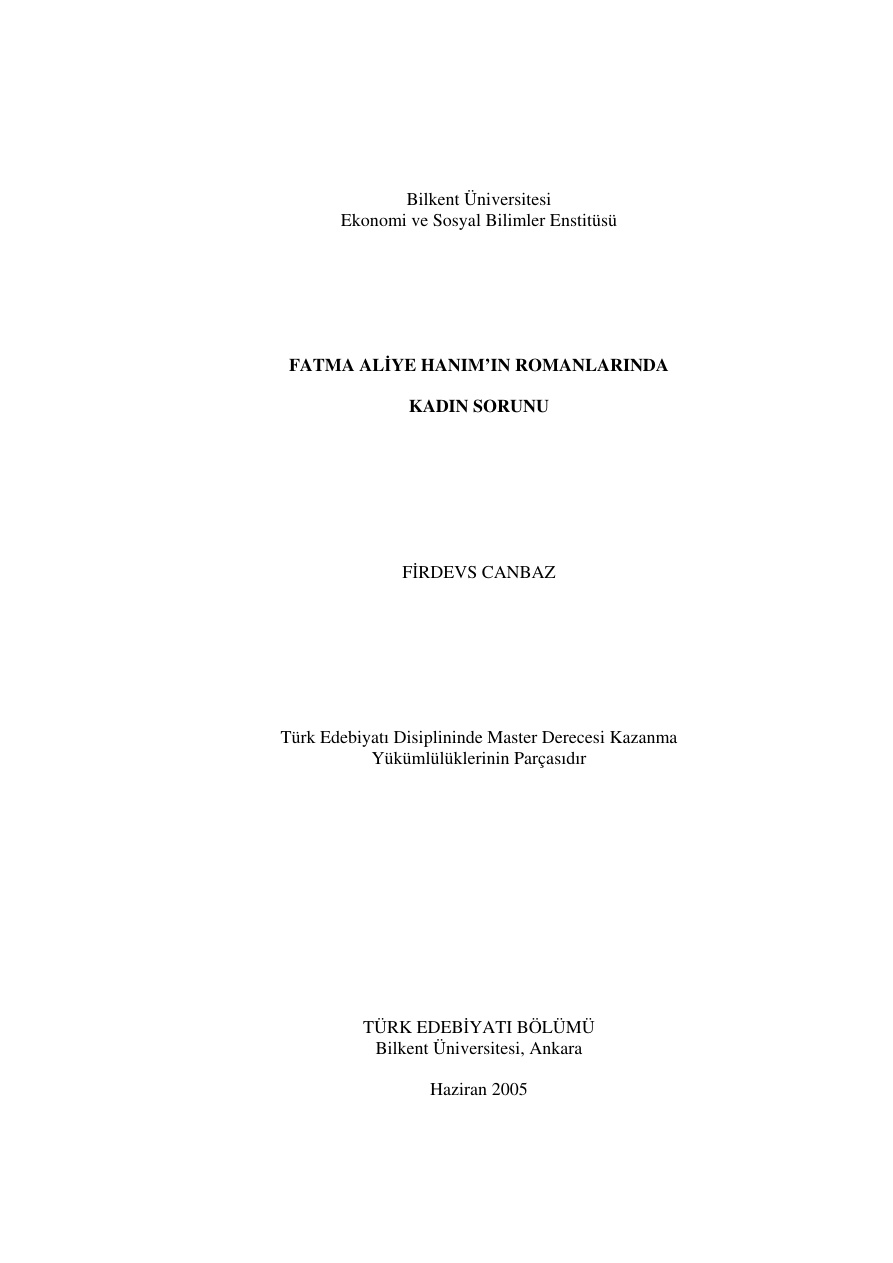 Fatma Aliye Hanım’ın Romanlarında Kadın Sorunu PDF – Firdevs Canbaz