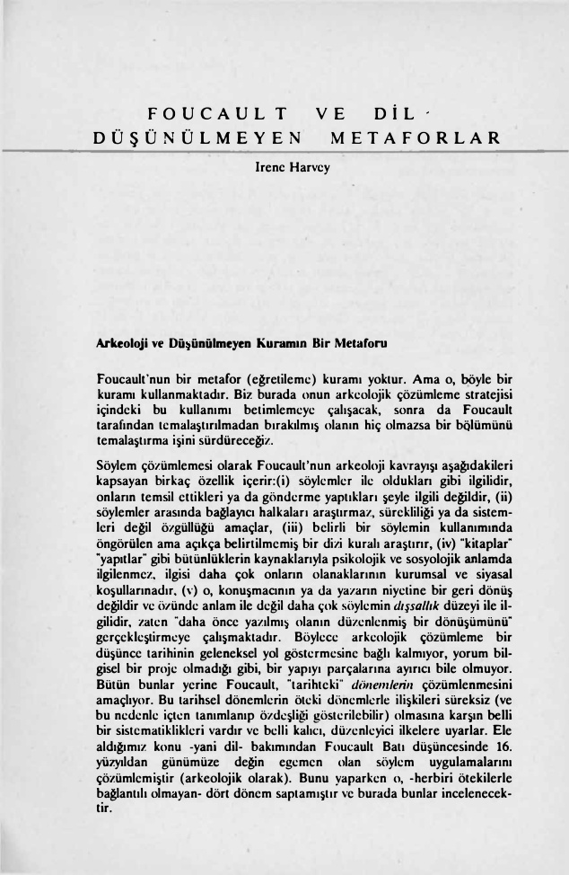 Foucault ve Dil Düşünülmeyen Metaforlar PDF – Irene Harvey Çev. Deniz Kanıt