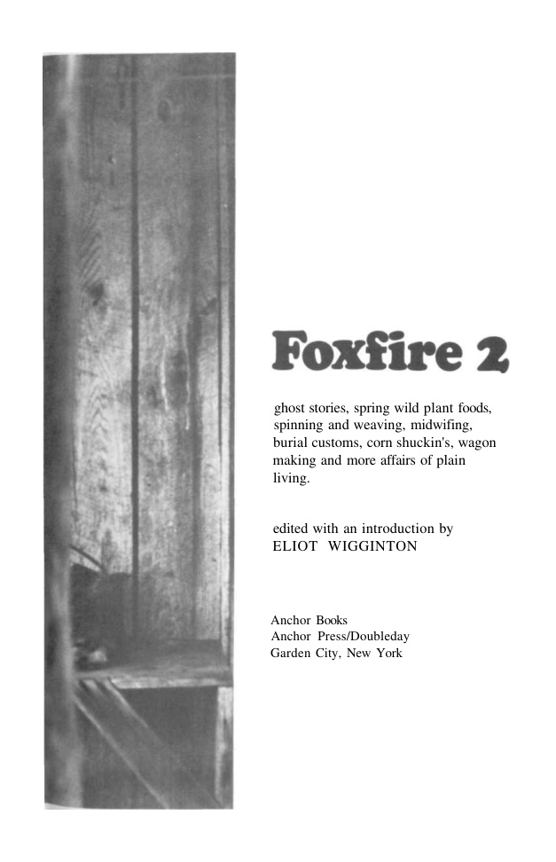 Foxfire Volume 2 PDF – Eliot Wigginton