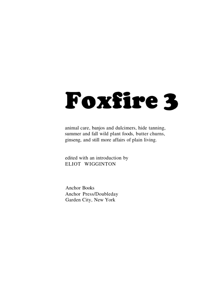 Foxfire Volume 3 PDF – Eliot Wigginton