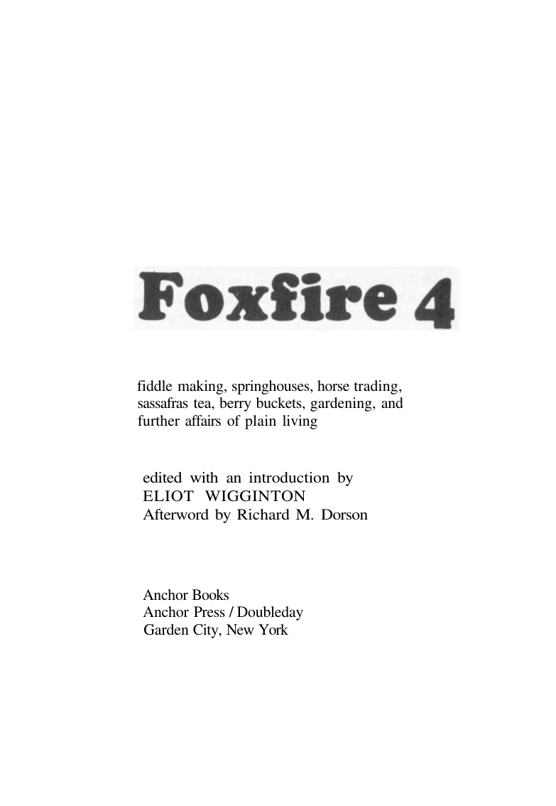 Foxfire Volume 4 PDF – Eliot Wigginton