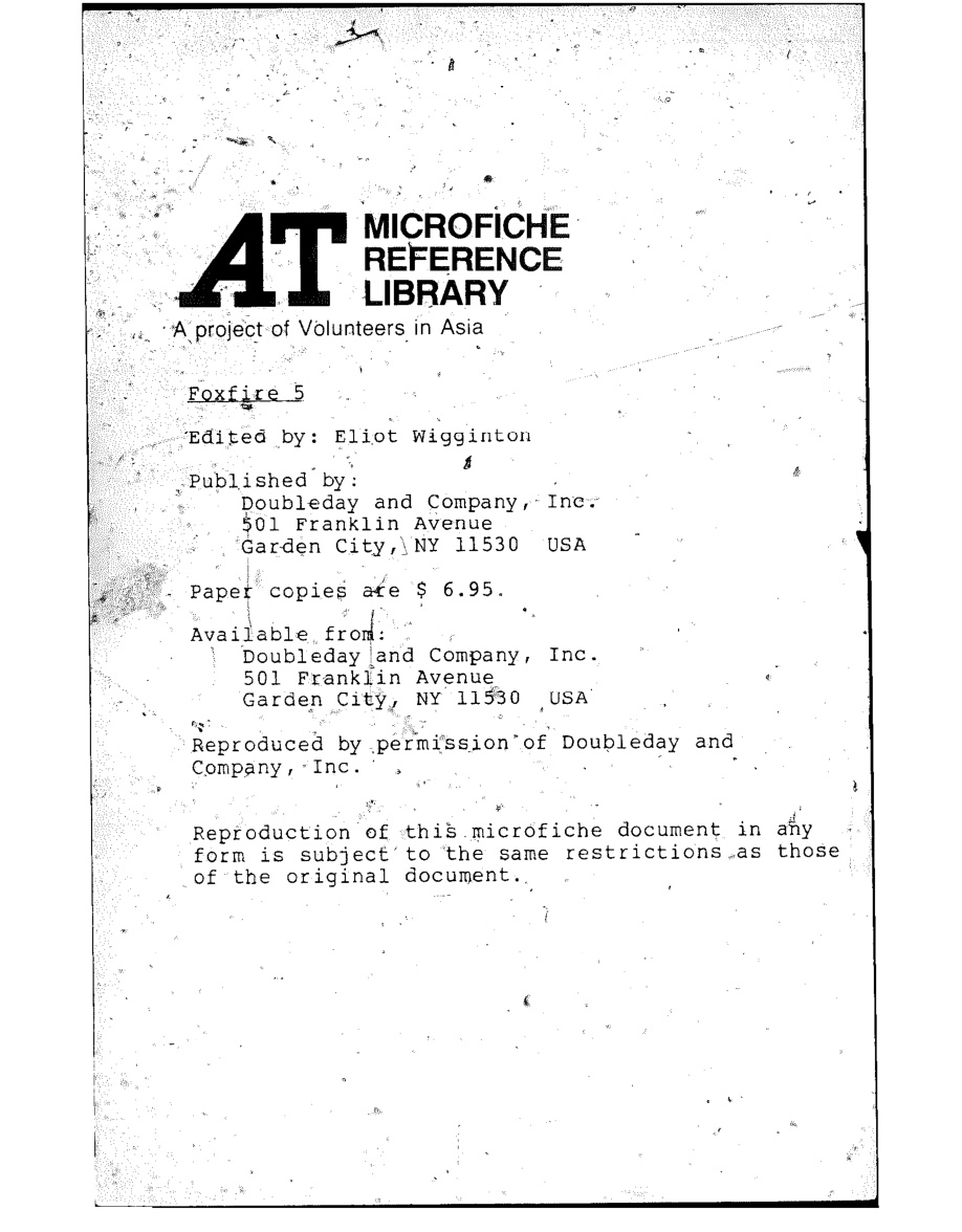 Foxfire Volume 5 PDF – Eliot Wigginton