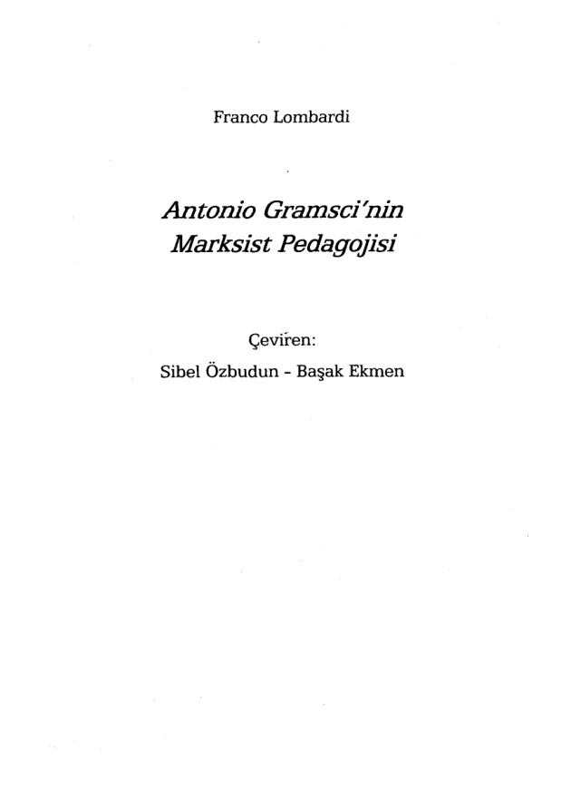 Gramscinin Marksist Pedagojisi PDF – Franco Lombardi
