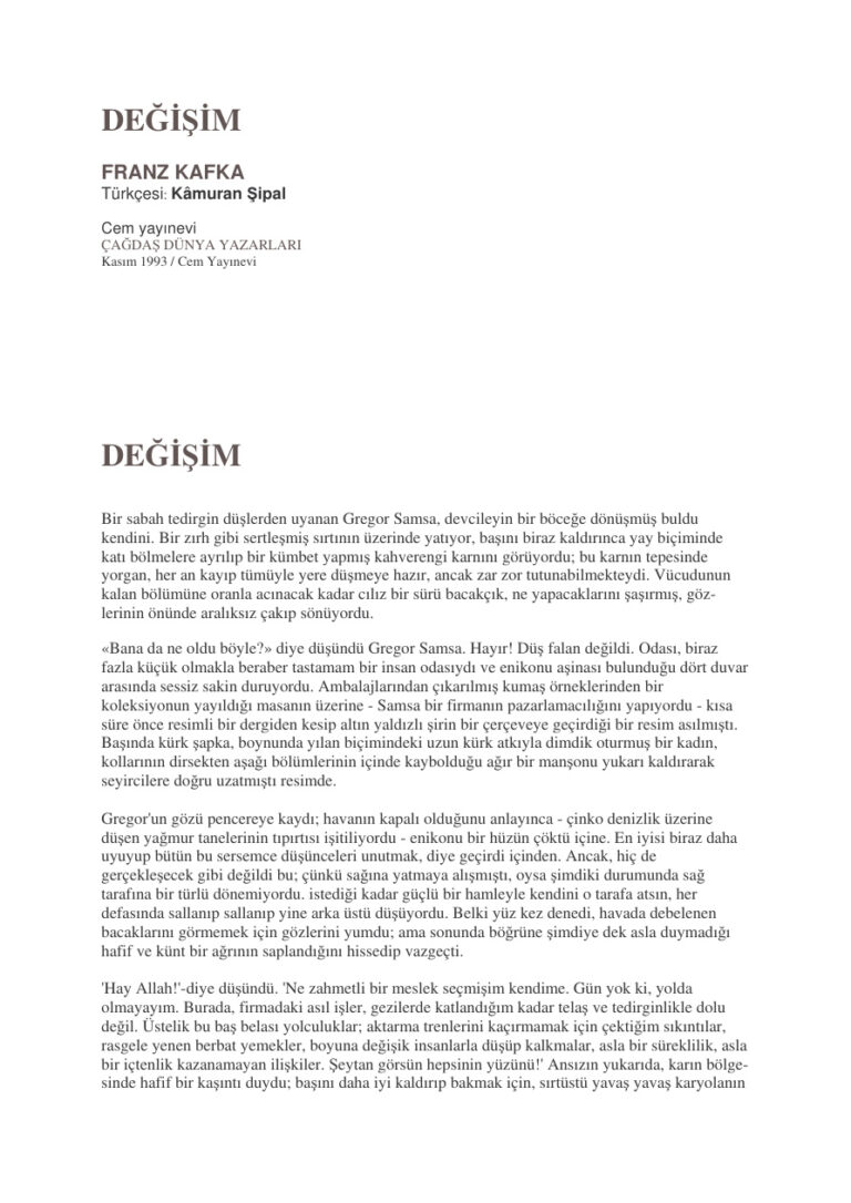 Franz Kafka Değişim Kitap Kapağı