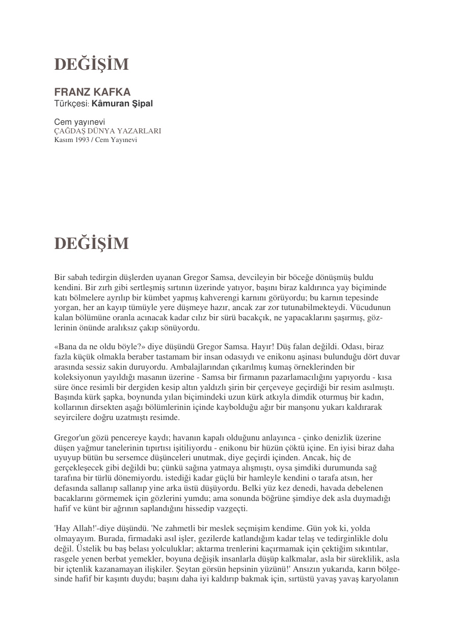 Değişim PDF – Franz Kafka