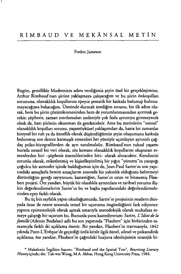 Rimbaud ve Mekânsal Metin PDF – Fredric Jameson