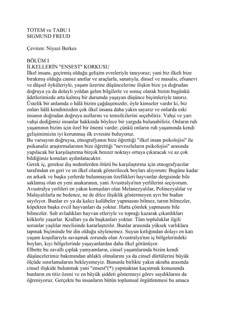 Freud Totem ve Tabu Kitap Kapağı