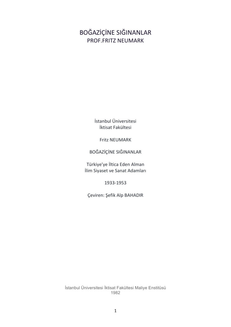 Fritz Neumark Bogazicine Siginanlar Kitap Kapağı