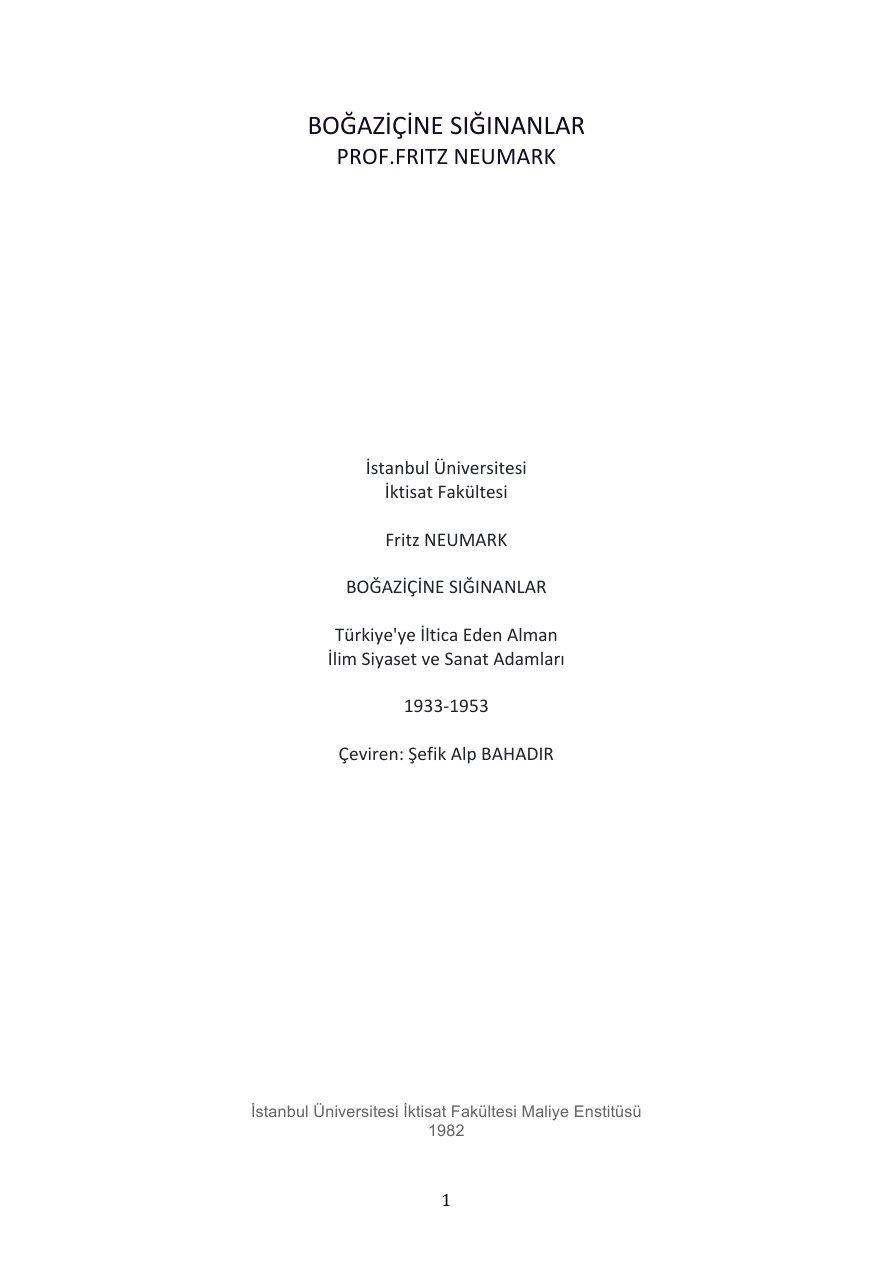 Boğaziçi’ne Sığınanlar PDF – Fritz Neumark