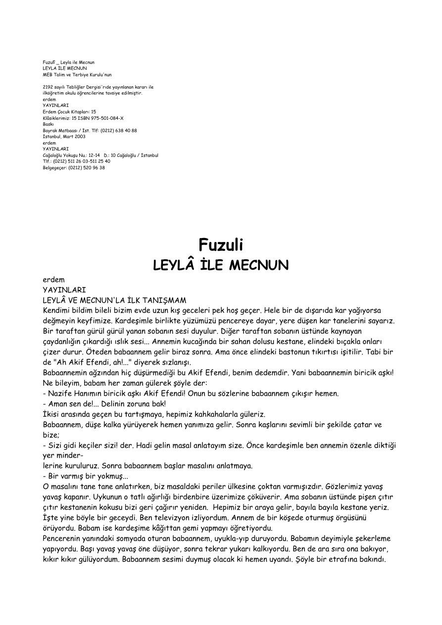 Leyla ile Mecnun PDF – Fuzuli