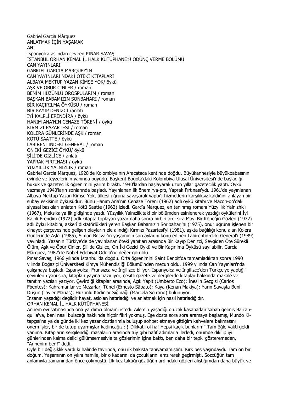 Anlatmak İçin Yaşamak PDF – Gabriel García Márquez