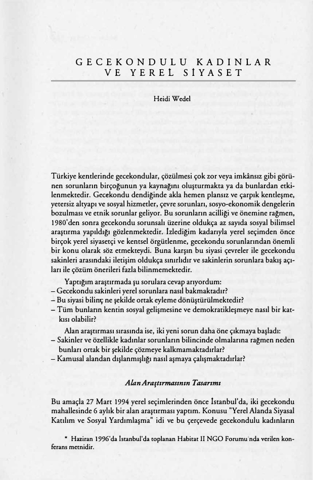 Gecekondulu Kadınlar ve Yerel Siyaset PDF – Heidi Wedel