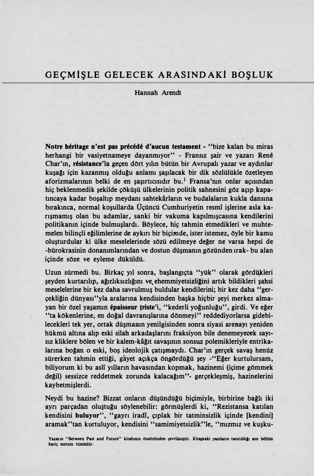 Geçmişle Gelecek Arasındaki Boşluk PDF – Hannah Arendt