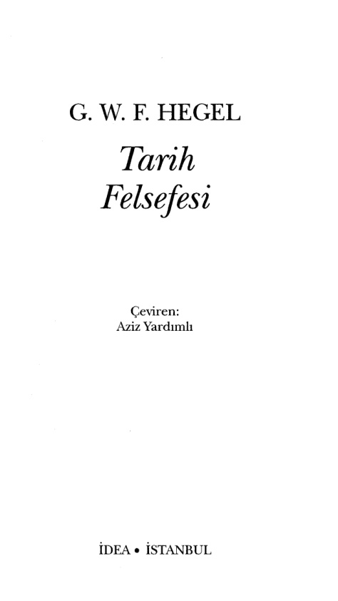 Tarih Felsefesi PDF – Georg Wilhelm Friedrich Hegel