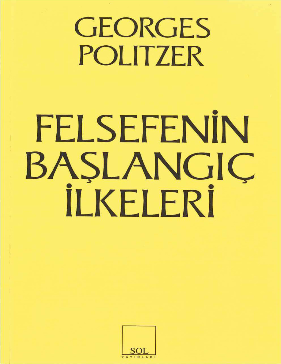 Felsefenin Başlangıç İlkeleri PDF – Georges Politzer