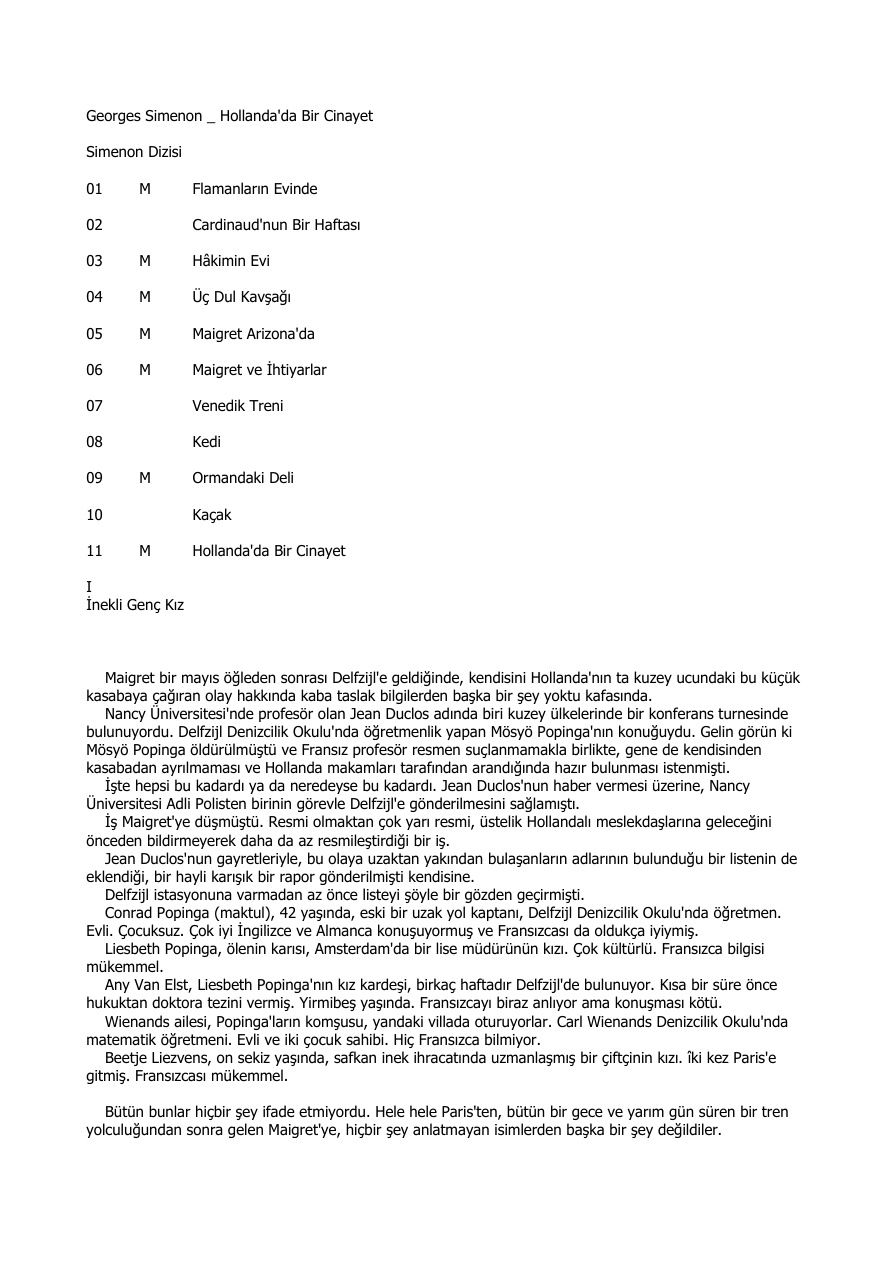 Hollanda’da Bir Cinayet PDF – Georges Simenon