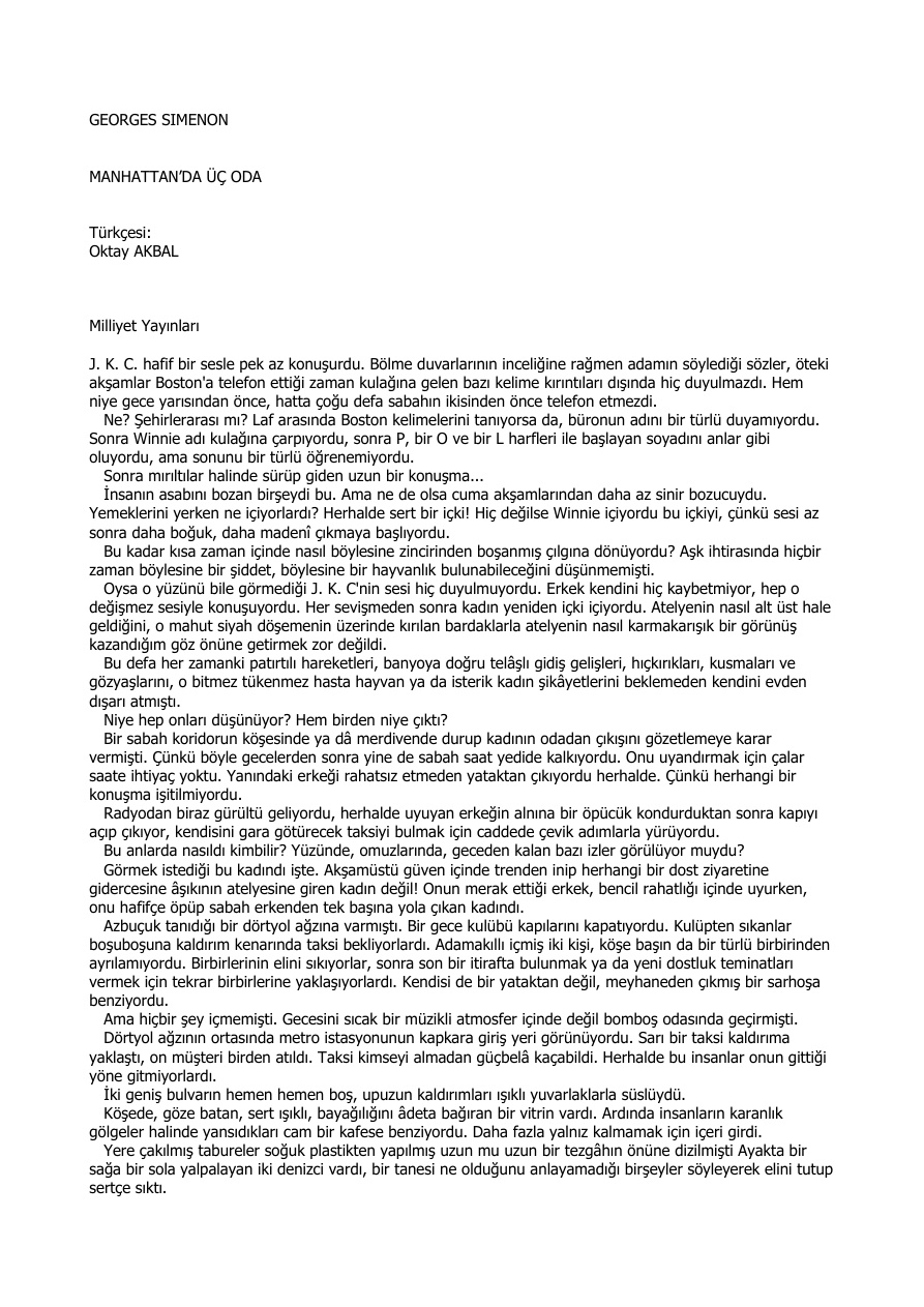 Manhattan’da Üç Oda PDF – Georges Simenon