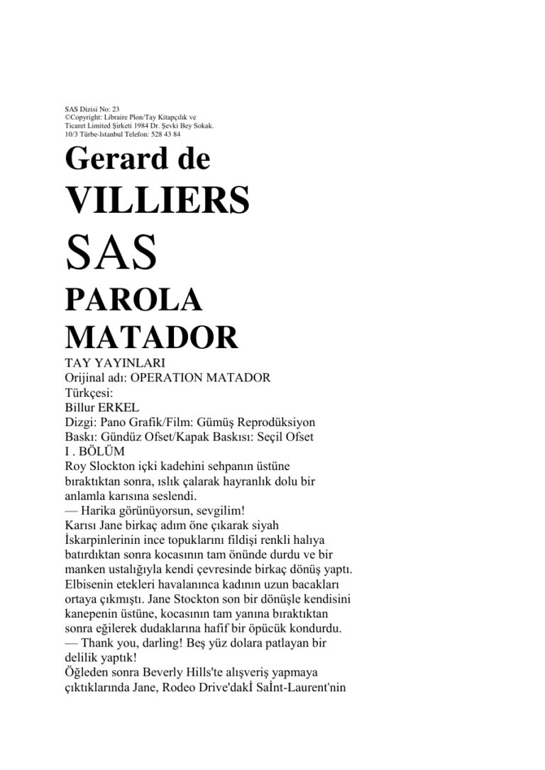 Gerard De Williers 23 Parola Matador Kitap Kapağı