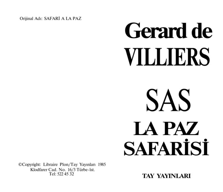 Gerard De Williers 62 La Paz Safarisi Kitap Kapağı