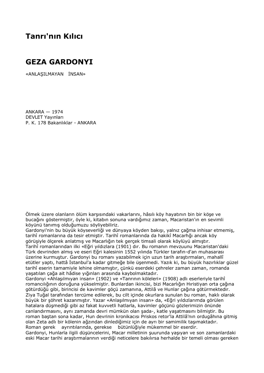 Tanrı’nın Kılıcı PDF – Géza Gárdonyi