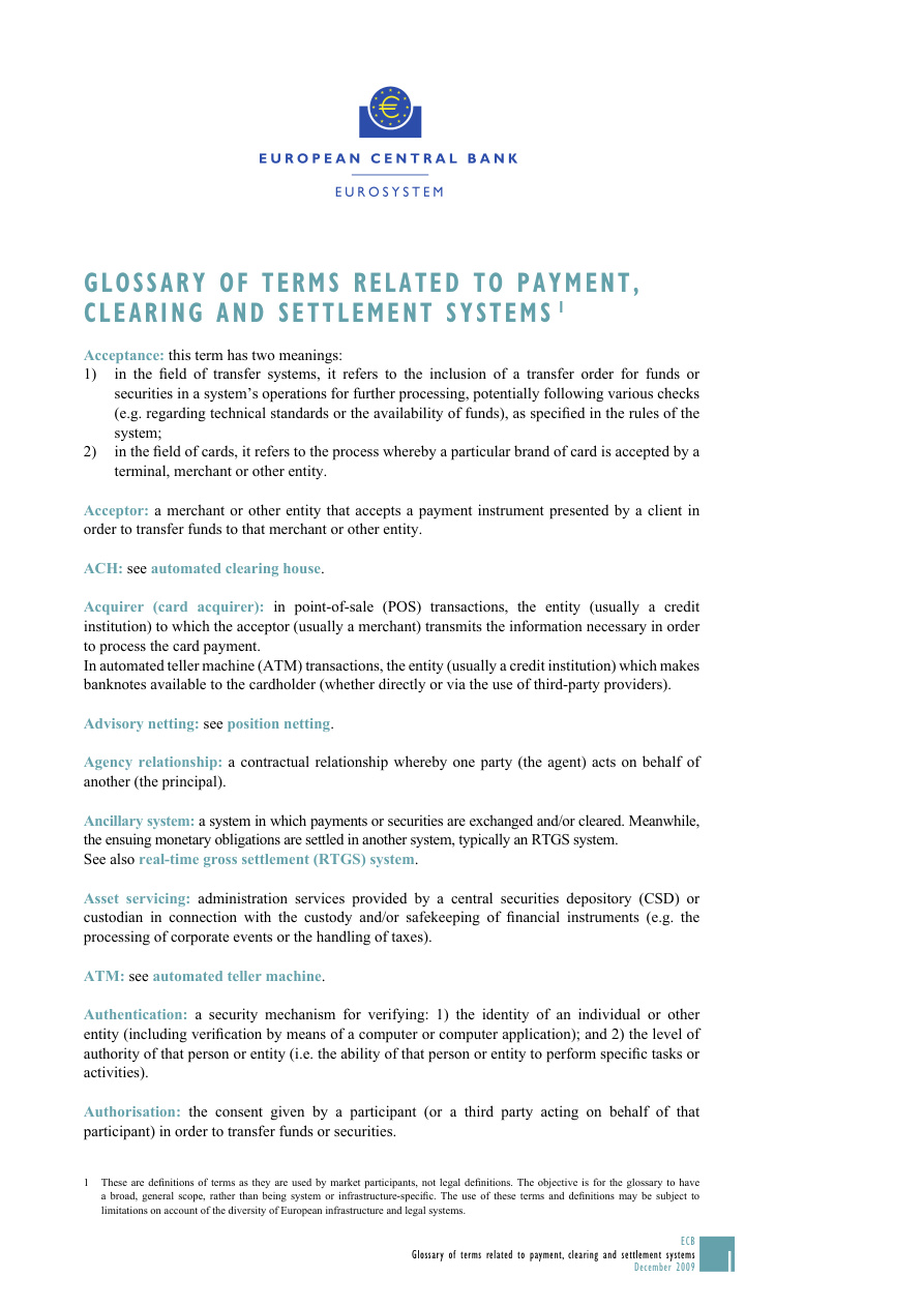 Glossary: Payment Clearing and Settlement Systems PDF – Unknown / CPSS