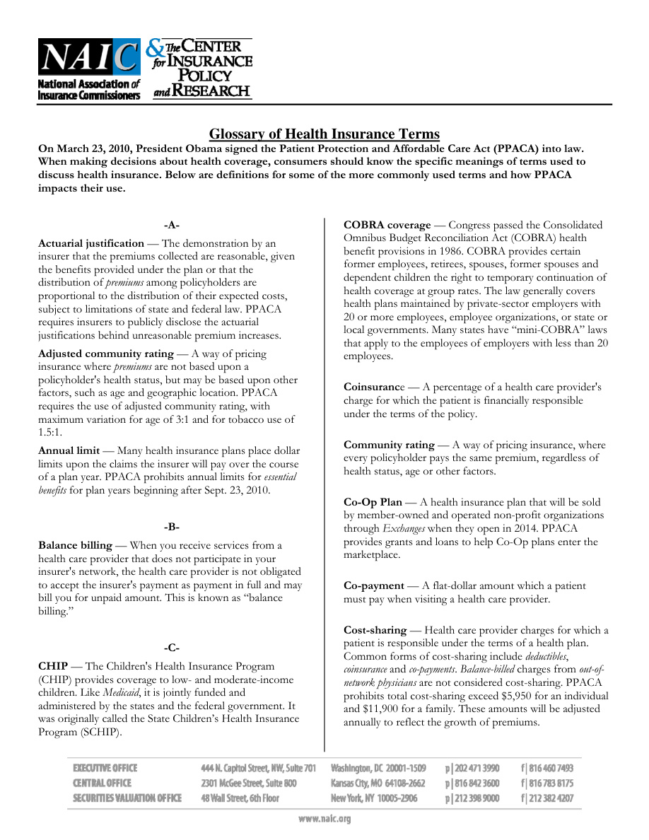 Glossary of Health Insurance Terms PDF – Unknown