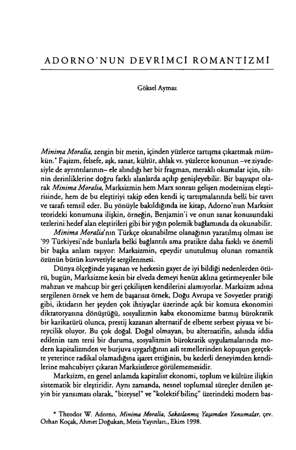 Adorno’nun Devrimci Romantizmi PDF – Göksel Aymaz