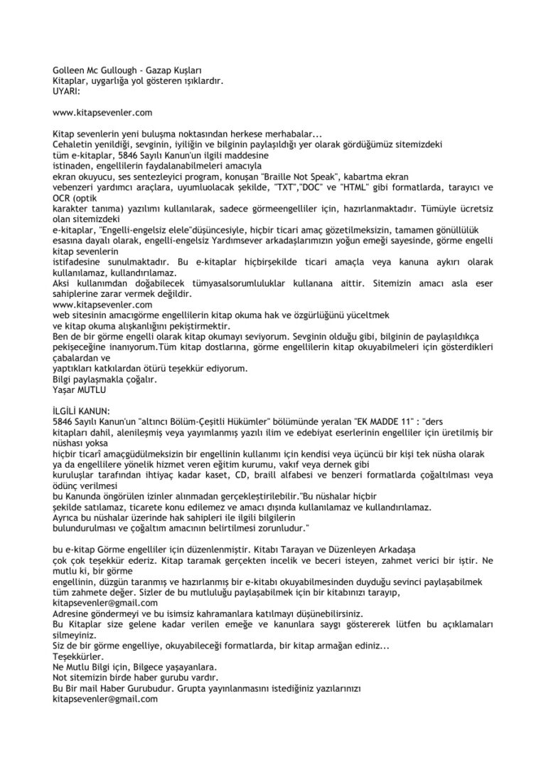 Golleen Mc Gullough Gazap Kuslari Kitap Kapağı