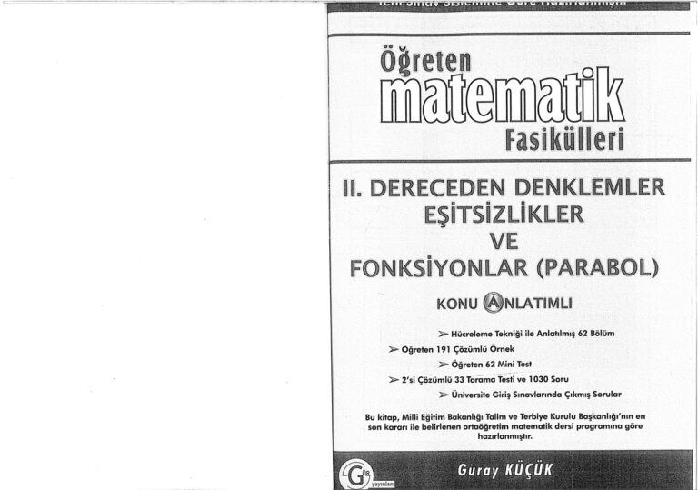 GrYaynlar 2.DerecedenDenklemlerEitsizliklerVeFonksiyonlarparabolKonuAnlatml Kitap Kapağı