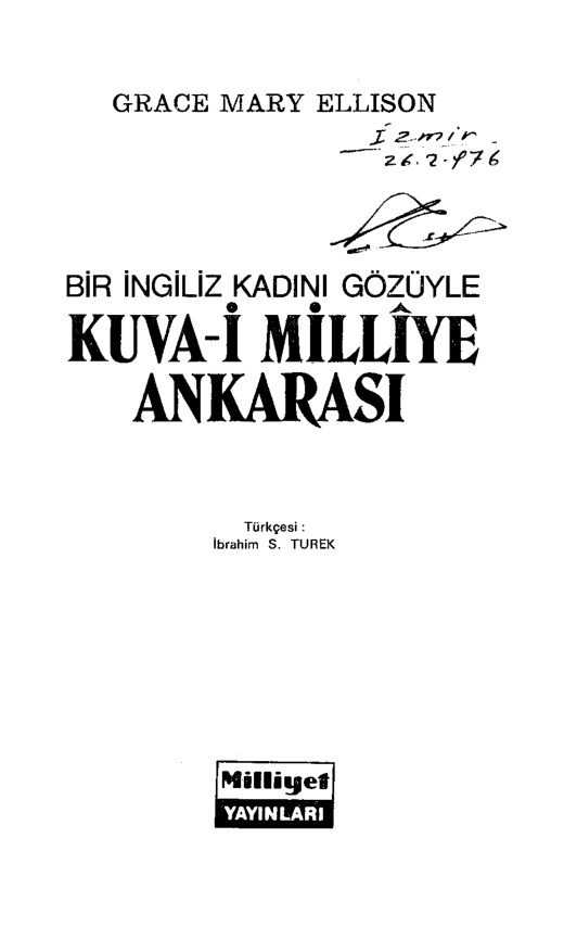 Bir İngiliz Kadını Gözüyle Kuva-i Milliye Ankarası PDF – Grace Mary Ellison