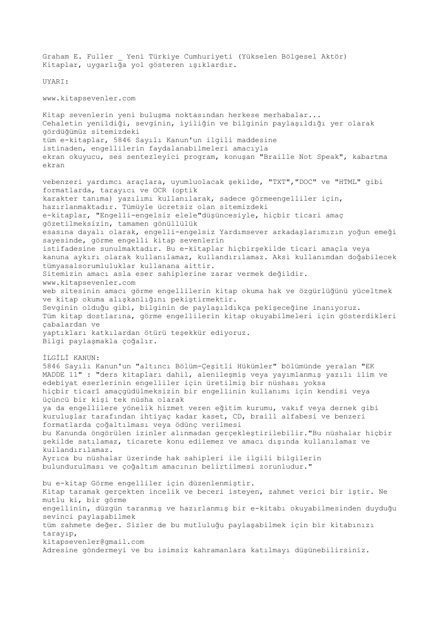 Yeni Türkiye Cumhuriyeti PDF – Graham E. Fuller