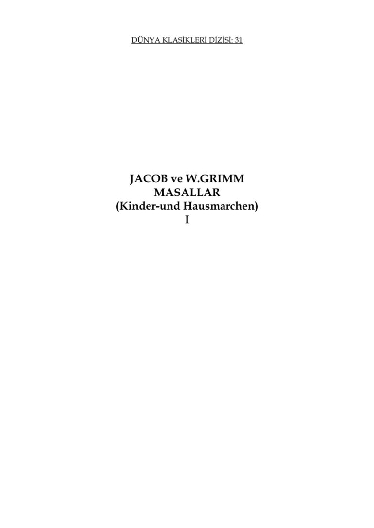 Grimm Kardesler Grimm Masallari 1 Kitap Kapağı
