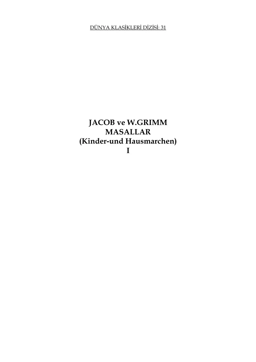 Grimm Masalları 1 PDF – Grimm Kardeşler