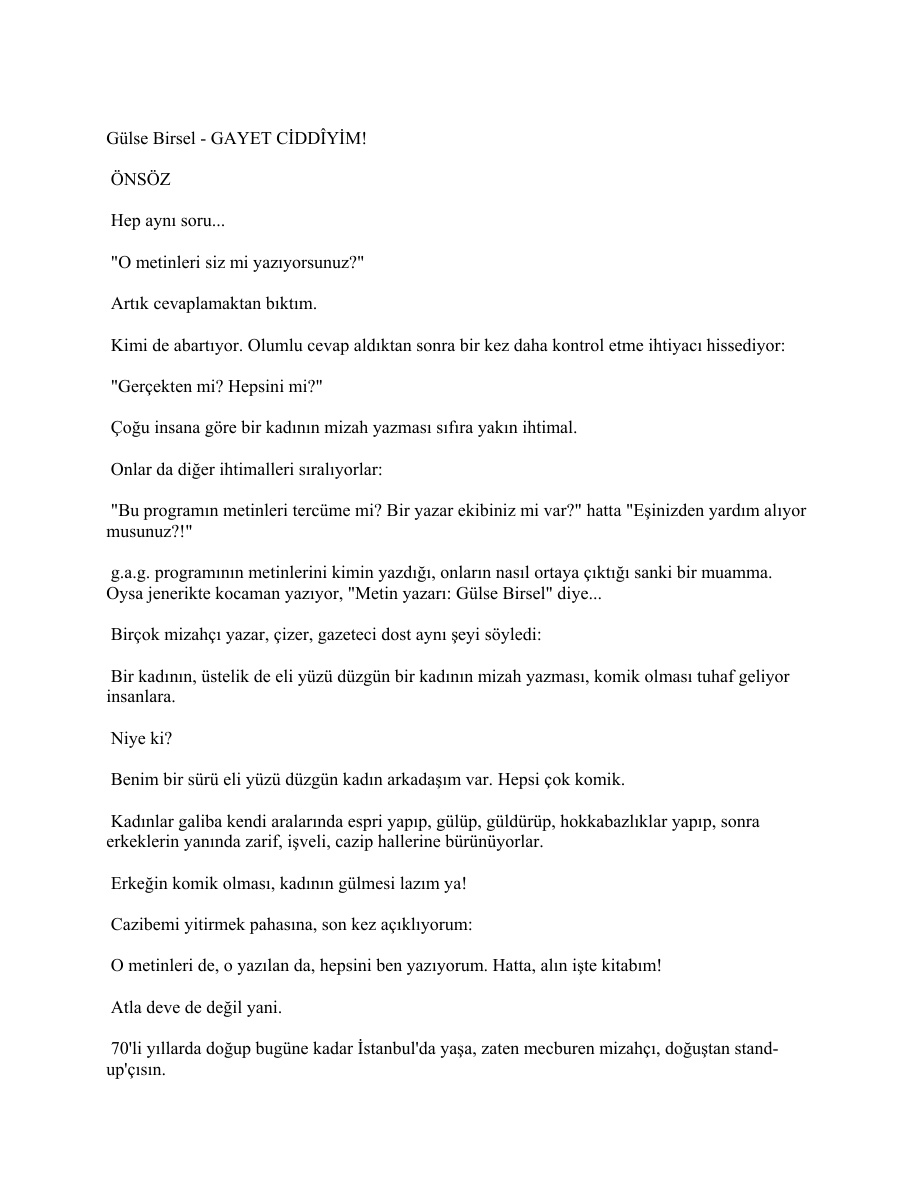 Ciddiyim PDF – Gülse Birsel