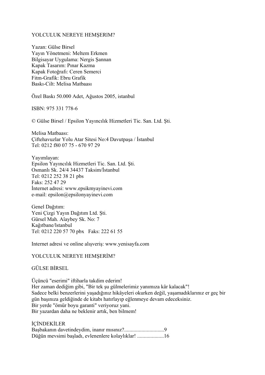 Yolculuk Nereye Hemşerim? PDF – Gülse Birsel